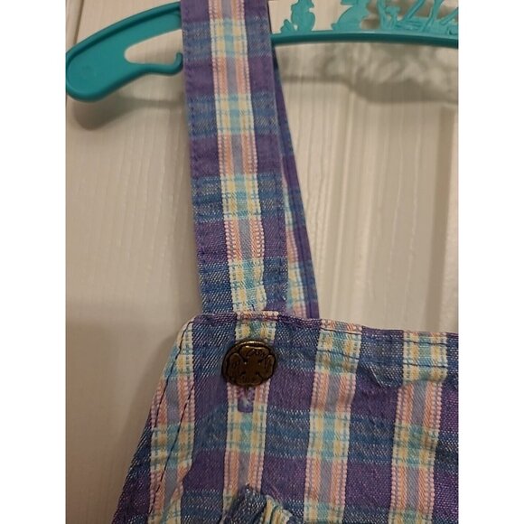 Osh Kosh B’Gosh Vintage Vestbak Pink Purple Plaid Overalls Bubble 4T Romper Deni - Picture 6 of 11